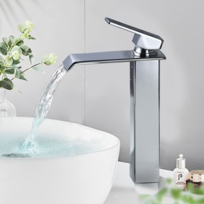 Robinet Salle de Bain Cascade Mitigeur de Lavabo Haut Robinetterie pour Vasque Chromé Design Moderne