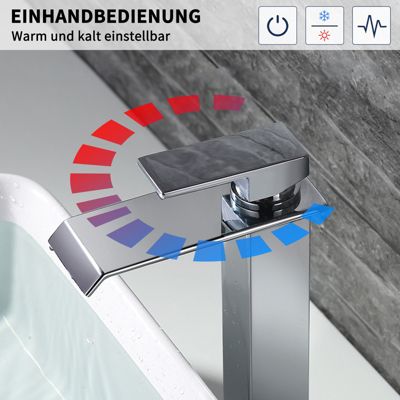 Robinet Salle de Bain Cascade Mitigeur de Lavabo Haut Robinetterie pour Vasque Chromé Design Moderne