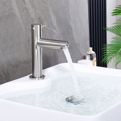 Robinet Salle de Bain Chromé Robinet Eau Froide pour Lave-Mains Robinet Simple de Lavabo en Inox