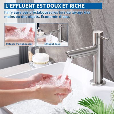 Robinet Salle de Bain Chromé Robinet Eau Froide pour Lave-Mains Robinet Simple de Lavabo en Inox