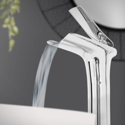Robinet Salle de Bain Haut Cascade Design, 240 mm Bec Haut, Chrome, en Laiton, Ronde
