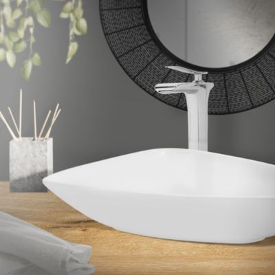 Robinet Salle de Bain Haut Cascade Design, 240 mm Bec Haut, Chrome, en Laiton, Ronde