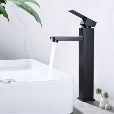 Robinet Salle de Bain Haut Mitigeur Salle Bain pour Vasque Robinet de Lavabo avec Poignée Carré Design Moderne Noir