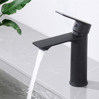 Robinet Salle de Bain Mitigeur Lavabo Noir Mono-trou Robinetterie Lave-mains pour Salle de Bain en Acier Inox Design Elégant