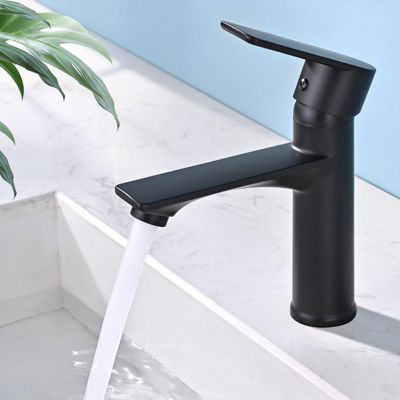 Robinet Salle de Bain Mitigeur Lavabo Noir Mono-trou Robinetterie Lave-mains pour Salle de Bain en Acier Inox Design Elégant