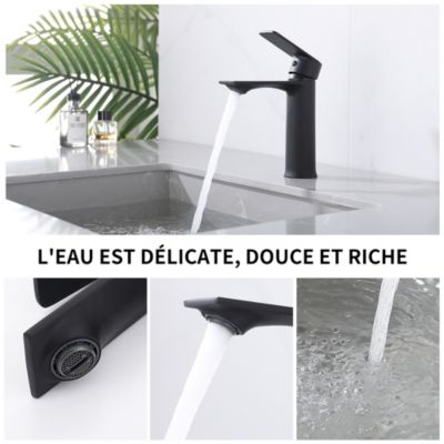 Robinet Salle de Bain Mitigeur Lavabo Noir Mono-trou Robinetterie Lave-mains pour Salle de Bain en Acier Inox Design Elégant