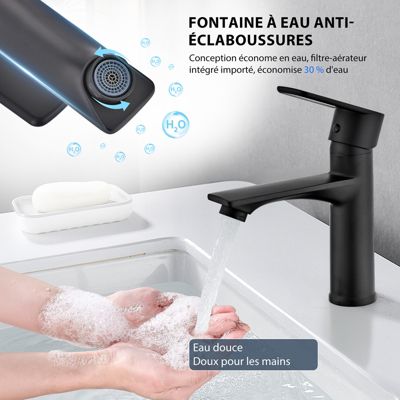 Mitigeur Salle De Bain Laiton Robinet Lavabo SHUNLI Noir - Mitigeur Monotrou Design élégant Laiton Robinet Laiton Massif