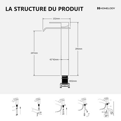 Robinet De Lavabo Cascade Noir Haut, Robinet De Salle De Bain Haut Noir Avec Tuyau Eau 96339385