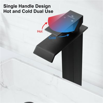 Robinet Salle de Bain Noir Cascade Grand Mitigeur Lavabo en Laiton Robinetterie Lave-mains pour Vaque Salle de Bain Design Moderne