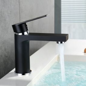 Robinet Salle de Bain Noir Mitigeur de Lavabo en Laiton Robinet de Lavabo pour Salle de Bain Design Moderne