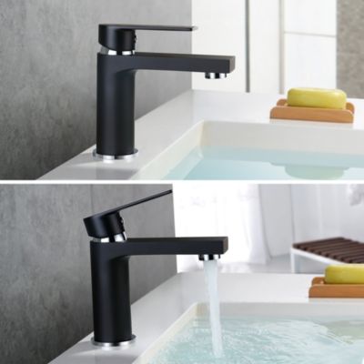 Robinet Salle de Bain Noir Mitigeur de Lavabo en Laiton Robinet de Lavabo pour Salle de Bain Design Moderne