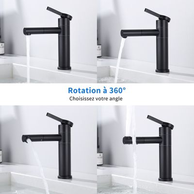 Robinet Salle de Bain Noir Mitigeur Lavabo Haut Bec Mitigeur pour Vasque Robinetterie de Lavabo en Acier Inox