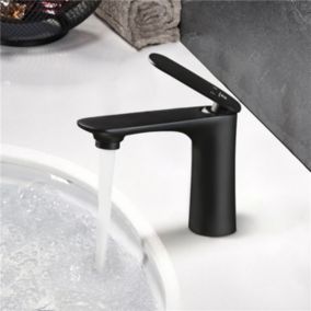 Robinet Salle de Bain Noir Robinet de Lavabo en Cuivre Mate Bassin Robinetterie Mitigeur Lavabo Moderne pour Salle de Bains