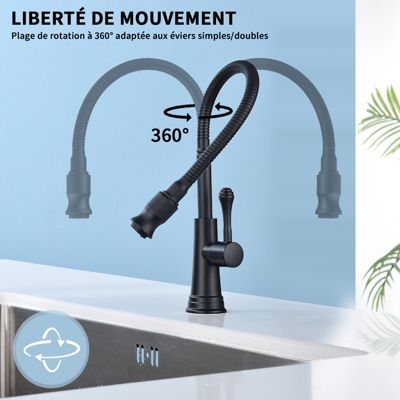 Robinet Simple Eau Froide Robinet d'évier de Cuisine Haut Bec Mitigeur Robinet Lavabo Pivotant