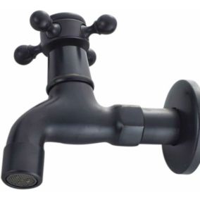 Robinet Vintage pour Eau Froide avec Monocommande Interface G1/2 - Robinet de Vadrouille Mural pour Lavabo Salle de Bain(Noir)