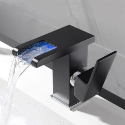 Robinets de lavabo robinet de lavabo de salle de bain à LED en cascade robinet de lavabo à poignée unique changement noir