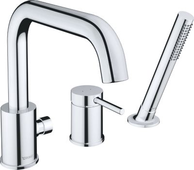 Robinetterie de baignoire 3 trous : Robinet, Levier et Douchette à mai - chrome brillant - 24x25,6x23,9cm - Circle