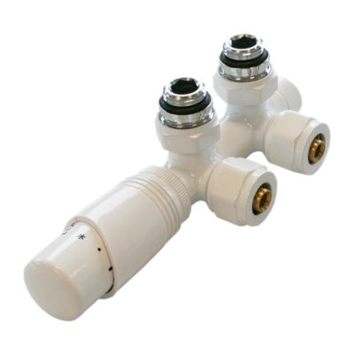 Robinetterie de raccordement central avec thermostat pour radiateur - Blanc