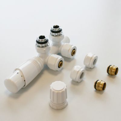 Robinetterie de raccordement central avec thermostat pour radiateur - Blanc