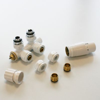 Robinetterie de raccordement central avec thermostat pour radiateur - Blanc