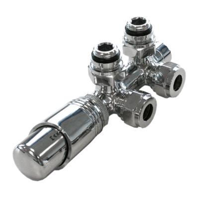 Robinetterie de raccordement central avec thermostat pour radiateur - Chrome