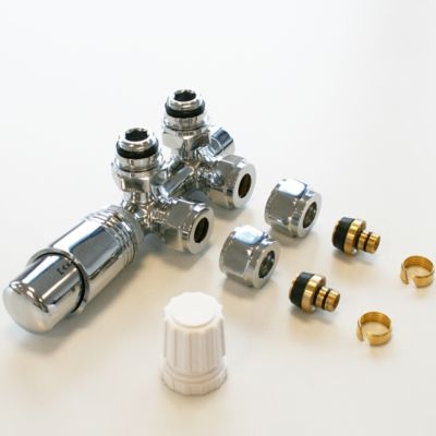 Robinetterie de raccordement central avec thermostat pour radiateur - Chrome