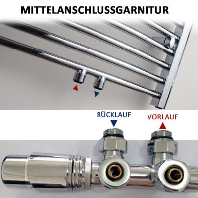 Robinetterie de raccordement central avec thermostat pour radiateur - Chrome