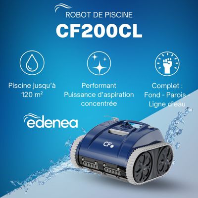 Robot Piscine CF 200CL - Sans Fil - 80m² - Nettoyage Fond +Parois + Ligne D'Eau - Navigation Intelligente - Panier Filtrant - 10 m