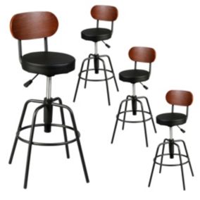 ROBUSTO - Lot de 4 Tabourets de Bar Réglables Pivotants Noirs