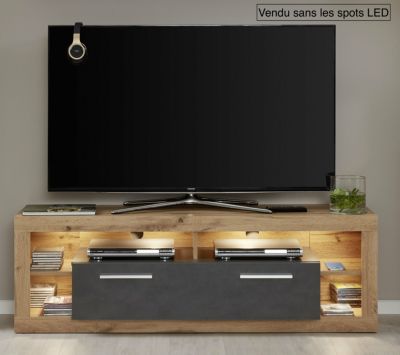 ROCK - Meuble salon/séjour. Meuble TV en mélaminé bois et gris mat . L-H-P : 150 - 48 - 44 cm