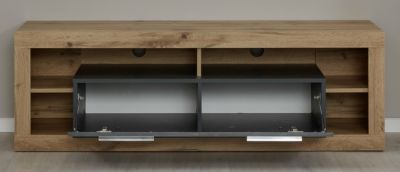 ROCK - Meuble salon/séjour. Meuble TV en mélaminé bois et gris mat . L-H-P : 150 - 48 - 44 cm