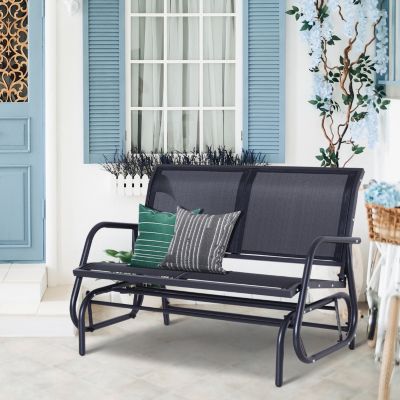 Rocking Chair - Banc de Jardin 2 Places avec Assise Confortable, Mobilier Terrasse et Jardin, 120x70x88 cm - Noir, Métal