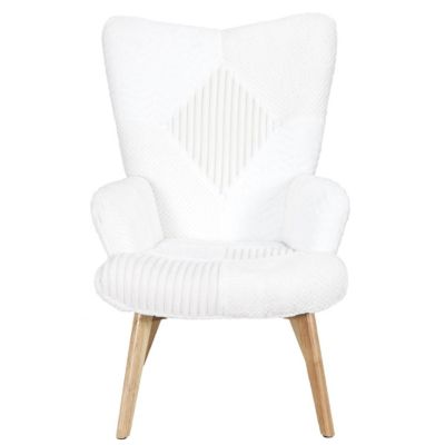 ROHAN - Fauteuil Imitation Laine Motif Patchwork Blanc