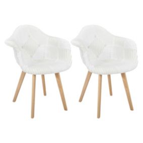 ROHAN - Lot de 2 Fauteuils Imitation Laine Motif Patchwork Blanc