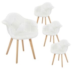 ROHAN - Lot de 4 Fauteuils Imitation Laine Motif Patchwork Blanc