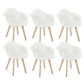 ROHAN - Lot de 6 Fauteuils Imitation Laine Motif Patchwork Blanc