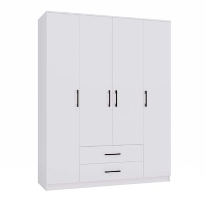 ROMA - Grande armoire de chambre - 4 portes, 2 tiroirs - 160x52x205 cm - BLANC