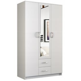 ROMA - Petite Armoire chambre bureau - Penderie multifonctions - 2 portes - Miroir - 2 tiroirs - Meuble de rangement - Dressing