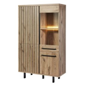 ROMY - Argentier 4 Portes 1 Tiroir Aspect Bois Finition Canyon Oak Effet Tasseaux