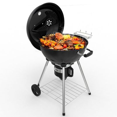 Ronde Barbecue Charbon de Bois 57 cm avec Couvercle, Idéal pour 4 à 12 Personnes