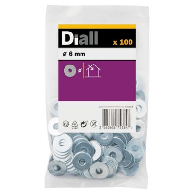 Rondelles plates larges en acier au carbone ø 6mm - 100 pièces