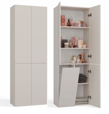 RORY - Armoire de salle de bain avec panier - Espace buanderie - 174x60x30 cm - BEIGE