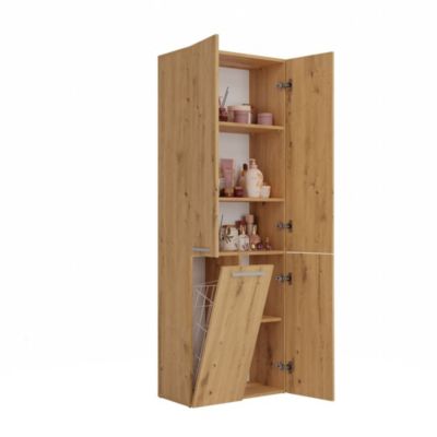 RORY - Armoire de salle de bain avec panier - Espace buanderie - 174x60x30 cm - CHÊNE ARTISAN