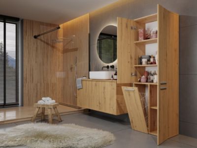 RORY - Armoire de salle de bain avec panier - Espace buanderie - 174x60x30 cm - CHÊNE ARTISAN