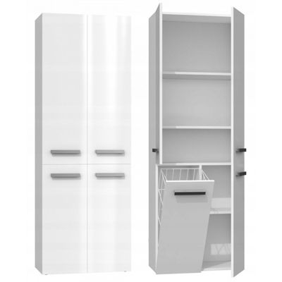 RORY - Armoire de salle de bain avec panier - Poignées minimalistes - 174x60x30 cm - BLANC BRILLANT
