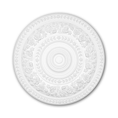 Rosace 156046 Profhome Élement décorative Élement pour plafond style Rococo-Baroque blanc diametre 86 cm