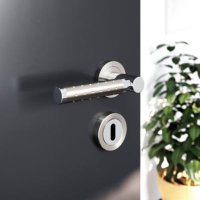 Rosace de fonction rond à visser à serrure GoodHome Duod Zamac effet chrome et nickel satin gris Ø52mm