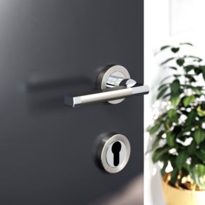 Rosace de fonction rond à visser GoodHome Duod Zamac effet chrome et nickel satin gris Ø52mm