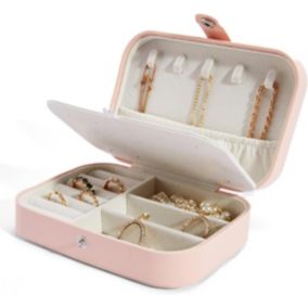 Rose Boîte à bijoux de voyage portable, matériau en cuir, boîte de rangement pour présentoir à bijoux