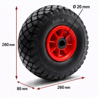 Roue de Chariot  Diable Increvable  3.00-4  260x85  160Kg  alésage 20mm
